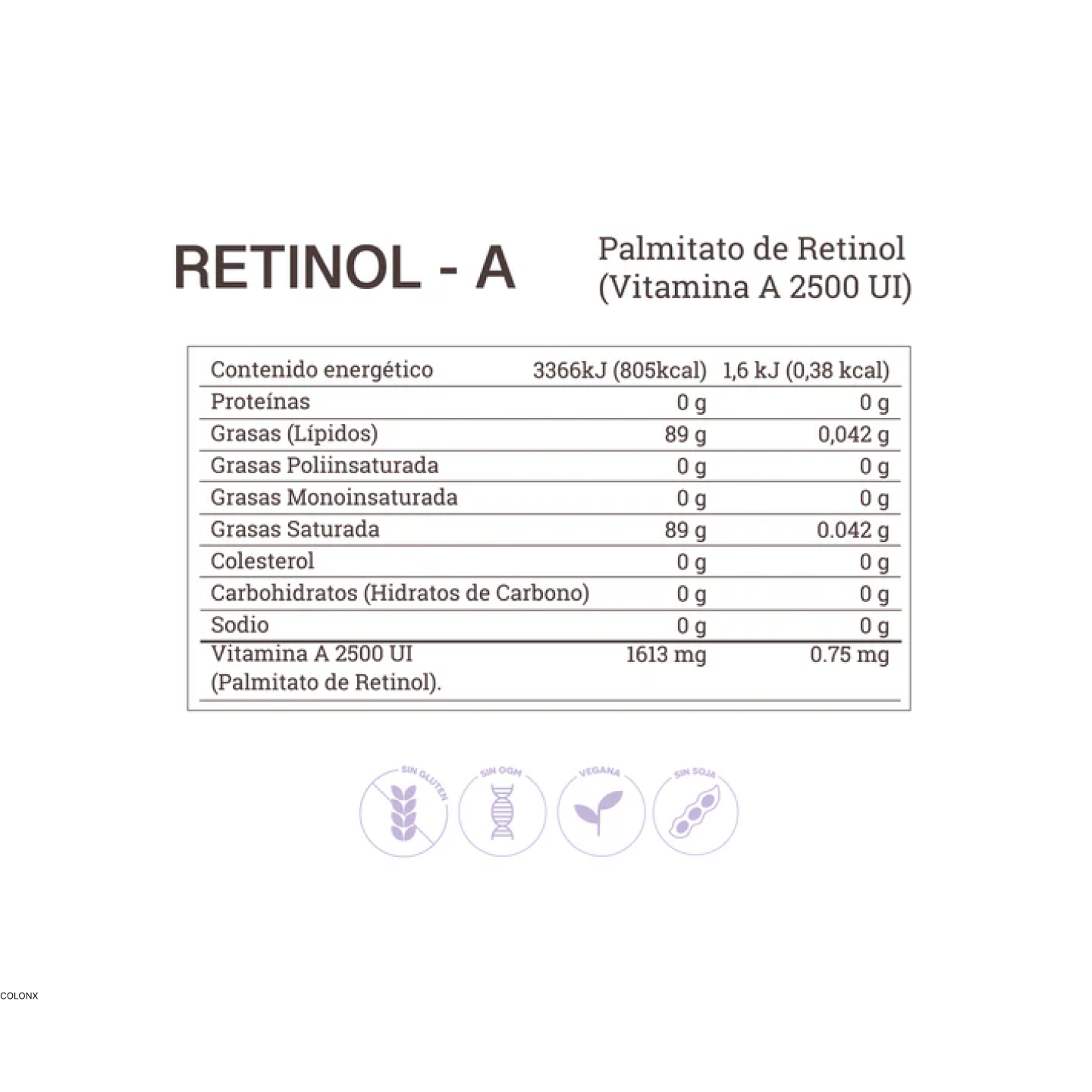 Retinol A | Palmitato de Retinol (Vitamina A 2500 UI)