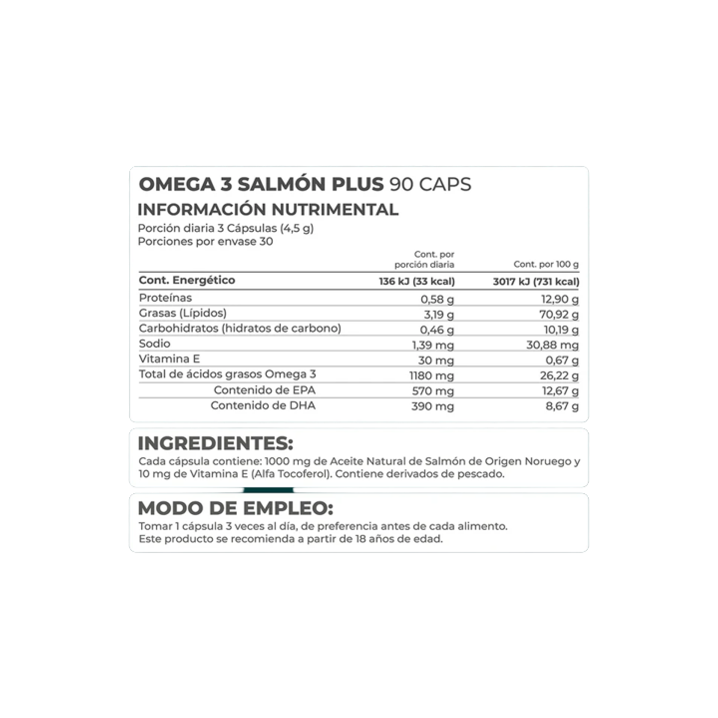 Salmón Plus (Omega 3) 90 cápsulas - Pronat