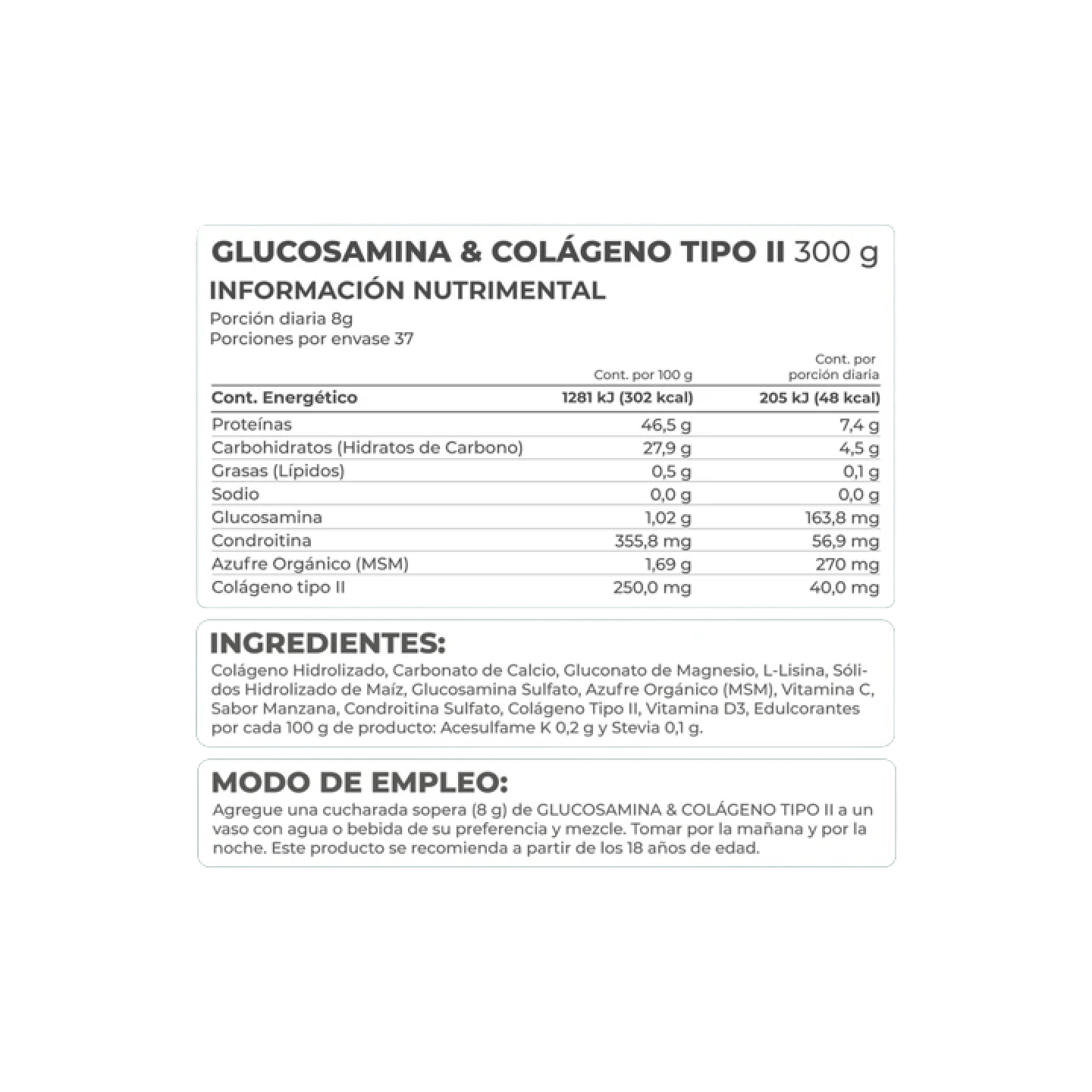 Glucosamina & Colágeno Tipo II polvo 300g