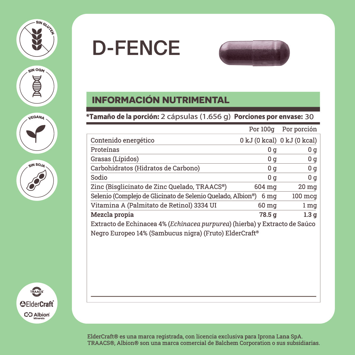 D-Fence | Elderberry ElderCraft®, Echinacea, Zinc, Selenio y Vitamina A