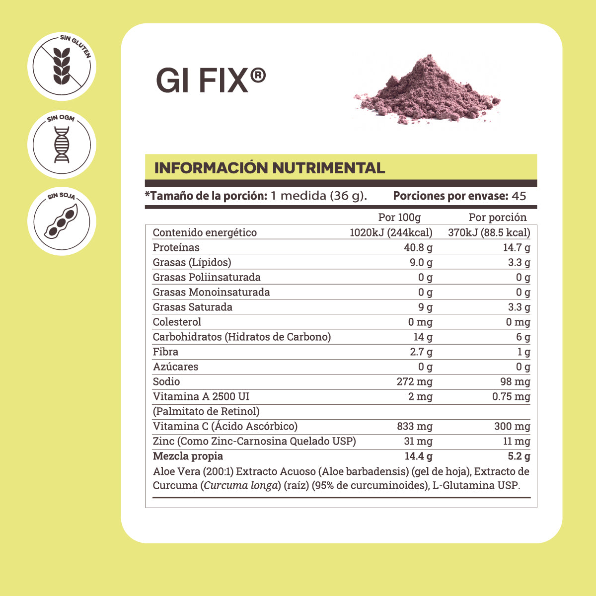 GI Fix | Péptidos de Colágeno, Aloe Vera, Cúrcuma y Zinc Carnosina Quealdo