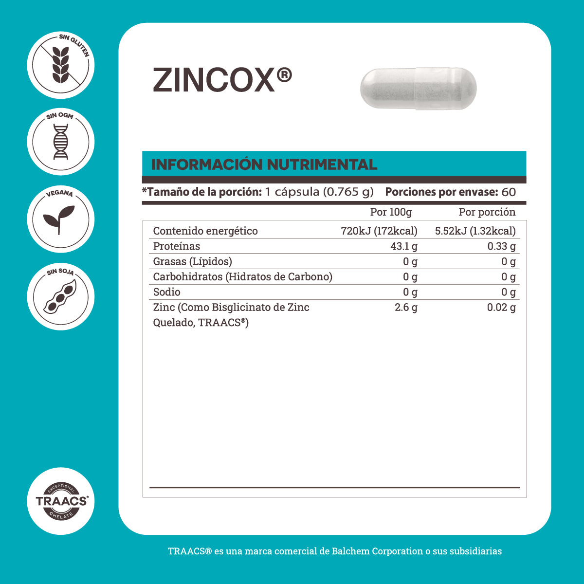 Zincox | Bisglicinato de Zinc Quelado